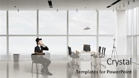  Presentation with cylinder - Cool new PPT theme with businessman in cylinder reading book backdrop and a light gray colored foreground