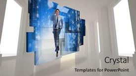  Presentation with data center - Presentation consisting of businessman in data center on abstract screen against digitally generated room background and a light gray colored foreground