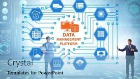  Presentation with data management - PPT theme featuring businessman-in-data-management-concept background and a  colored foreground