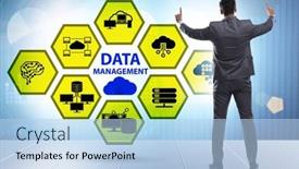  Presentation with data management - PPT theme with businessman-in-data-management-concept background and a light blue colored foreground