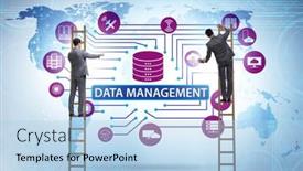  Presentation with data management - PPT layouts having businessman-in-data-management-concept background and a light blue colored foreground