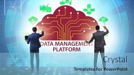  Presentation with data management - PPT theme featuring businessman-in-data-management-concept background and a light blue colored foreground