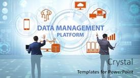  Presentation with data management - PPT theme consisting of businessman-in-data-management-concept background and a light blue colored foreground