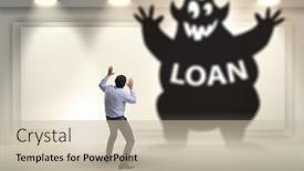  Presentation with loan - Presentation theme enhanced with businessman in debt and loan concept background and a mint green colored foreground