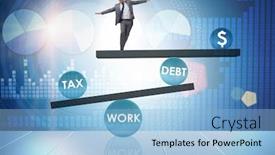  Presentation with tax - PPT layouts consisting of businessman-in-debt-and-tax background and a light blue colored foreground