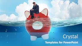  Presentation with concept - Slide deck with businessman-in-debt-concept background and a teal colored foreground