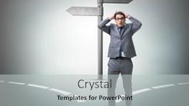  Presentation with choice - Cool new PPT theme with businessman-in-difficult-choice-concept backdrop and a light gray colored foreground
