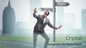  Presentation with choice - Theme having businessman-in-difficult-choice-concept background and a light blue colored foreground