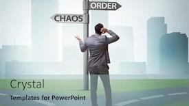  Presentation with choice - Colorful PPT theme enhanced with businessman-in-difficult-choice-concept backdrop and a light blue colored foreground