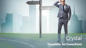  Presentation with choice - PPT theme featuring businessman-in-difficult-choice-concept background and a seafoam green colored foreground