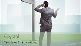  Presentation with choice - Slide deck enhanced with businessman-in-difficult-choice-concept background and a mint green colored foreground