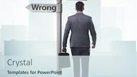  Presentation with choice - Presentation consisting of businessman-in-difficult-choice-concept background and a sky blue colored foreground