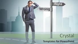  Presentation with choice - Presentation enhanced with businessman-in-difficult-choice-concept background and a light blue colored foreground