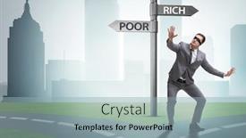  Presentation with choice - Presentation theme featuring businessman-in-difficult-choice-concept background and a light blue colored foreground