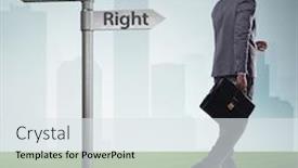  Presentation with choice - Cool new slide deck with businessman-in-difficult-choice-concept backdrop and a sky blue colored foreground