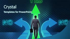  Presentation with choice - Slides enhanced with businessman in difficult choice concept background and a navy blue colored foreground