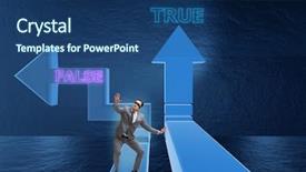  Presentation with choice - Presentation design consisting of businessman in difficult choice concept background and a  colored foreground