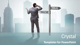  Presentation with choice - Slide deck with businessman in difficult choice concept background and a light blue colored foreground