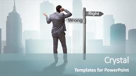  Presentation with choice - Amazing PPT theme having businessman in difficult choice concept backdrop and a light blue colored foreground