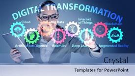  Presentation with digital transformation - Beautiful presentation theme featuring businessman-in-digital-transformation-concept backdrop and a teal colored foreground