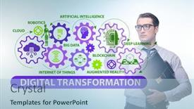  Presentation with digital transformation - Slide deck having businessman-in-digital-transformation-concept background and a light blue colored foreground