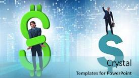 Presentation with dollar - Cool new presentation design with businessman in dollar and debt backdrop and a light blue colored foreground