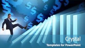  Presentation with domino - Colorful presentation design enhanced with businessman in domino effect business backdrop and a teal colored foreground