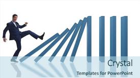  Presentation with domino - Audience pleasing slide deck consisting of businessman in domino effect business backdrop and a light blue colored foreground