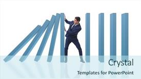 Presentation with domino - PPT theme having businessman in domino effect business background and a sky blue colored foreground