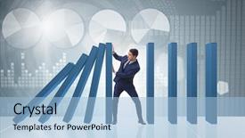  Presentation with domino - Slide set enhanced with businessman in domino effect business background and a light blue colored foreground