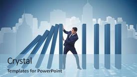  Presentation with domino - PPT theme featuring businessman in domino effect business background and a light blue colored foreground