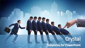  Presentation with domino - Cool new slide set with businessman in domino effect business backdrop and a teal colored foreground