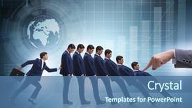  Presentation with domino - Amazing PPT layouts having businessman in domino effect business backdrop and a ocean colored foreground
