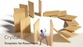  Presentation with domino - Colorful slide deck enhanced with businessman-in-domino-effect-concept backdrop and a coral colored foreground