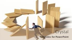  Presentation with domino - PPT theme consisting of businessman-in-domino-effect-concept background and a coral colored foreground