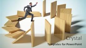  Presentation with domino - Audience pleasing presentation design consisting of businessman-in-domino-effect-concept backdrop and a coral colored foreground