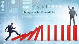  Presentation with domino - Presentation theme featuring businessman-in-domino-effect-concept background and a light blue colored foreground