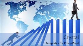  Presentation with domino - PPT theme consisting of businessman-in-domino-effect-concept background and a  colored foreground