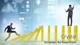  Presentation with domino - Presentation design having businessman-in-domino-effect-concept background and a blonde colored foreground