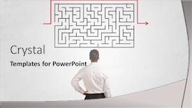  Presentation with maze - Presentation theme featuring businessman in doubt looking to a maze and searching the way background and a light gray colored foreground