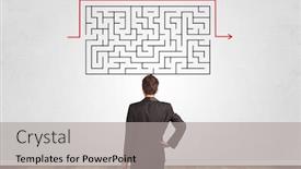  Presentation with maze - Amazing presentation theme having businessman in doubt looking to a maze and searching the way backdrop and a light gray colored foreground
