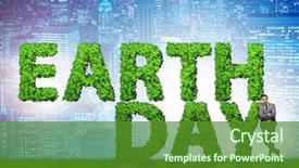  Presentation with earth day - PPT theme with businessman in earth day responsible background and a tawny brown colored foreground