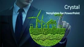  Presentation with green globe - Colorful presentation theme enhanced with businessman in ecological green concept backdrop and a ocean colored foreground