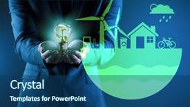  Presentation with green globe - Cool new slide deck with businessman in ecological green concept backdrop and a ocean colored foreground