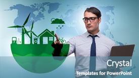  Presentation with green globe - Cool new PPT layouts with businessman in ecological green concept backdrop and a seafoam green colored foreground