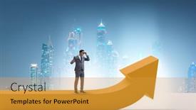  Presentation with economic - Presentation consisting of businessman-in-economic-growth-concept background and a gold colored foreground