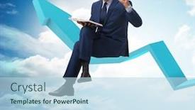  Presentation with economic - Colorful slide deck enhanced with businessman in economic recovery concept backdrop and a light blue colored foreground