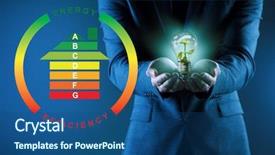  Presentation with energy efficiency - Presentation with businessman in energy efficiency concept background and a ocean colored foreground