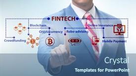  Presentation with fintech financial technology - Cool new slide deck with businessman-in-financial-technology-fintech backdrop and a ocean colored foreground