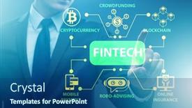  Presentation with fintech financial technology - Slide deck enhanced with businessman-in-financial-technology-fintech background and a ocean colored foreground